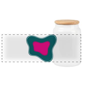 Pink abstraction on a teal background - Panoramic Cookie Jar with Wooden Lid - white - Front