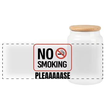 No Smoking Please, Humorous Message - Panoramic Cookie Jar with Wooden Lid - white - Front