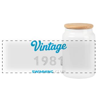 Vintage 1981 – Swimming Club Retro Geburtsjahr - Panorama Keksdose mit Holzdeckel - Weiß - Vorne