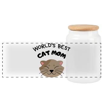 Worlds Best Cat Mom - Panorama Keksdose mit Holzdeckel - Weiß - Vorne