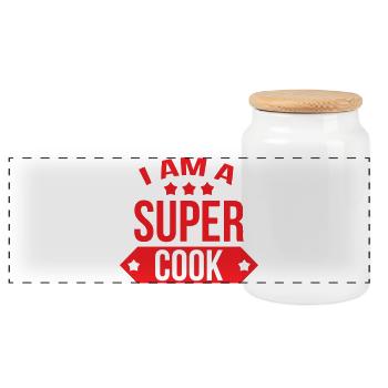 I'm a great cook - Panoramic Cookie Jar with Wooden Lid - white - Front