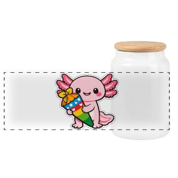 Dragon de Kawaii avec un axolotl de feux d’artifice - Boîte à biscuits avec couvercle en bois - blanc - Devant