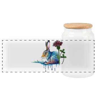 Colorful bunny with clover - Panoramic Cookie Jar with Wooden Lid - white - Front