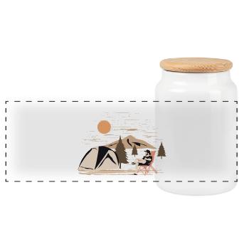 Keep Calm and Camp On Funny Camping - Panoramic Cookie Jar with Wooden Lid - white - Front