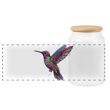 Kaleidoscope Hummingbird Pattern Colorful Hummingbird Flying - Panoramic Cookie Jar with Wooden Lid - white - Front