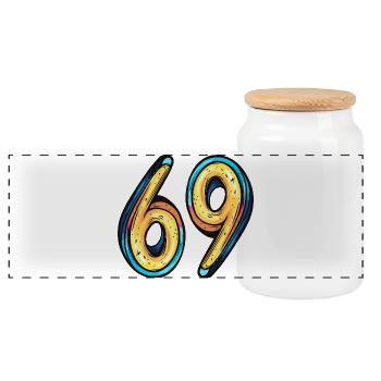 69 Numéro Coloré - Boîte à biscuits avec couvercle en bois - blanc - Devant