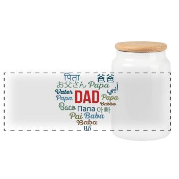 Dad In Many Languages Heart World Father Gift - Panoramic Cookie Jar with Wooden Lid - white - Front