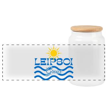Leipsoi Greece Sun Sea Waves - Panoramic Cookie Jar with Wooden Lid - white - Front