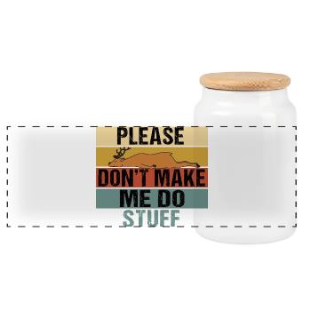 Lazy Sleeping Deer Please Don't Make Me Do Stuff - Panoramic Cookie Jar with Wooden Lid - white - Front
