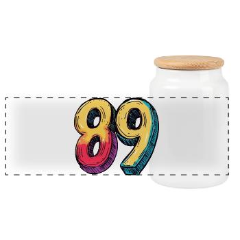 89 Number Colorful - Panoramic Cookie Jar with Wooden Lid - white - Front