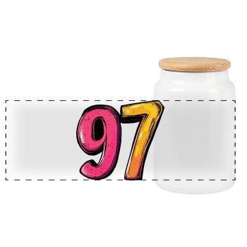 97 Number Colorful - Panoramic Cookie Jar with Wooden Lid - white - Front