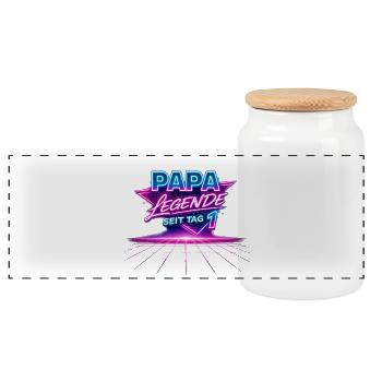 Papa Legende seit Tag 1 Retro - Panorama Keksdose mit Holzdeckel - Weiß - Vorne
