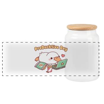 Cute Duck Chilling With Laptop ProDucktive Day - Panoramic Cookie Jar with Wooden Lid - white - Front