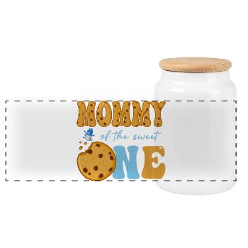 Mommy Of The Sweet One Cookies And Milk Birthday - Panoramic Cookie Jar with Wooden Lid - white - Front
