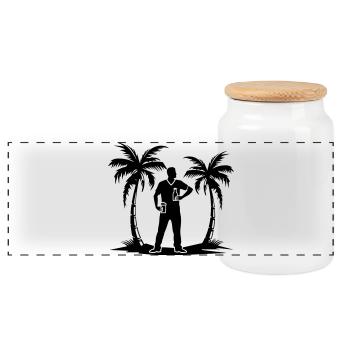 Holiday Palm Trees Beach Silhouette - Panoramic Cookie Jar with Wooden Lid - white - Front