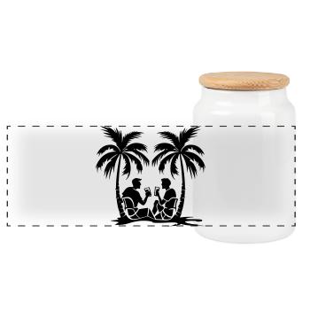 Palmen Party Urlaub Silhouette - Panorama Keksdose mit Holzdeckel - Weiß - Vorne