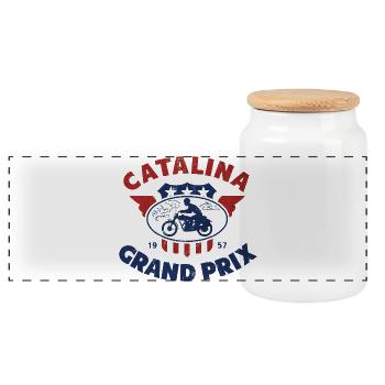 Catalina Grand Prix Vintage Moto 1957 - Panoramic Cookie Jar with Wooden Lid - white - Front