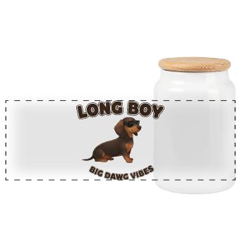 Teckel qui dit long garçon et gros chien - Boîte à biscuits avec couvercle en bois - blanc - Devant