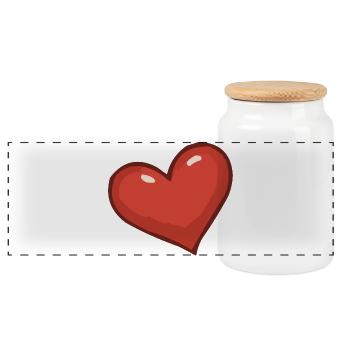 Playful Heart Motif - Panoramic Cookie Jar with Wooden Lid - white - Front