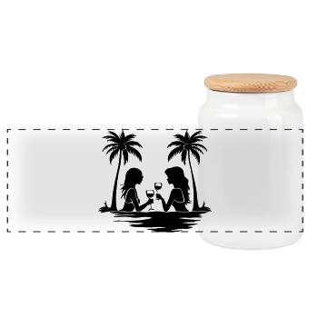 Filles Palmiers de Fête Femmes - Boîte à biscuits avec couvercle en bois - blanc - Devant