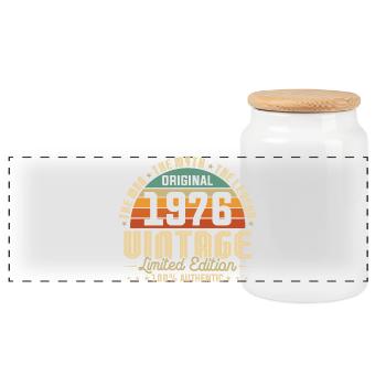 1976 Original Vintage Geburtstag Geschenk - Panorama Keksdose mit Holzdeckel - Weiß - Vorne