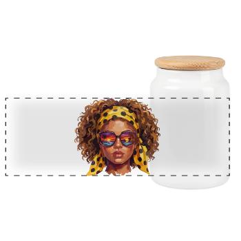 Woman with sunglasses - Panoramic Cookie Jar with Wooden Lid - white - Front