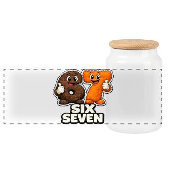 67 Six Seven Meme Monkey Viral Trend - Panoramic Cookie Jar with Wooden Lid - white - Front