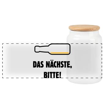 Das Nächste, Bitte! (Bier / Bierchen / POS 2C) - Panorama Keksdose mit Holzdeckel - Weiß - Vorne