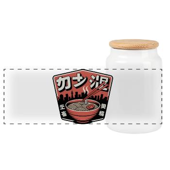 Urban Ramen und Skyline - Panorama Keksdose mit Holzdeckel - Weiß - Vorne
