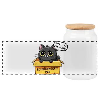 Schrödinger Katzenbox Lustige Katze - Panorama Keksdose mit Holzdeckel - Weiß - Vorne