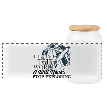 Love the World Never Stop Exploring Graphic - Panoramic Cookie Jar with Wooden Lid - white - Front