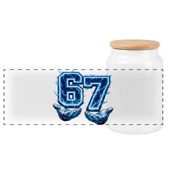 67 Six Seven Meme Gen Alpha Funny - Panoramic Cookie Jar with Wooden Lid - white - Front