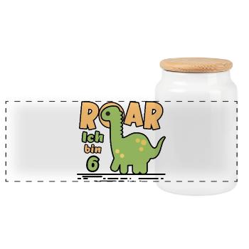 6th Birthday Dinosaur - Panoramic Cookie Jar with Wooden Lid - white - Front