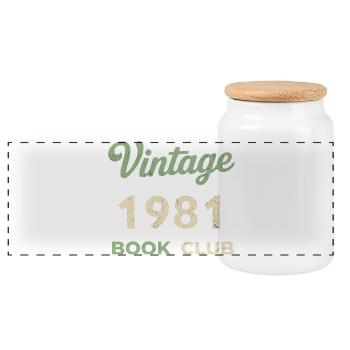 Vintage 1981 Book Club Retro Birth Year Gift - Panoramic Cookie Jar with Wooden Lid - white - Front