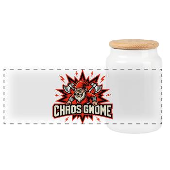 Evil Gnome, Dark Gnome, Goth Gnome, Funny Gnome - Panoramic Cookie Jar with Wooden Lid - white - Front