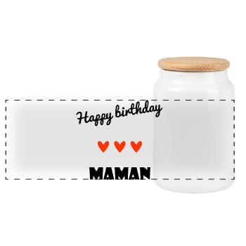 HERZLICHEN GLÜCKWUNSCH ZUM GEBURTSTAG. HERZLICHEN GLÜCKWUNSCH ZUM GEBURTSTAG. MAMA. MUTTER. - Panorama Keksdose mit Holzdeckel - Weiß - Vorne