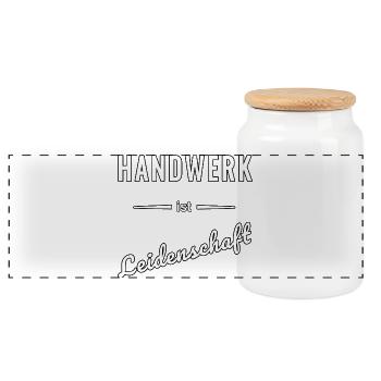 Handwerk ist echte Leidenschaft – Spruch - Panorama Keksdose mit Holzdeckel - Weiß - Vorne