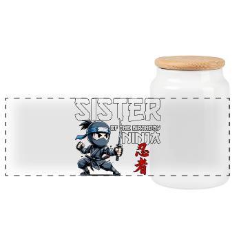Sister Of The Birthday Ninja Birthday Funny - Panoramic Cookie Jar with Wooden Lid - white - Front