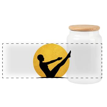 Navasana Yoga Boat Pose Silhouette Sun - Panoramic Cookie Jar with Wooden Lid - white - Front