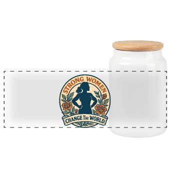 Strong Woman – Change of the World - Panoramic Cookie Jar with Wooden Lid - white - Front