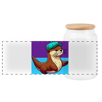 otter - Panoramic Cookie Jar with Wooden Lid - white - Front