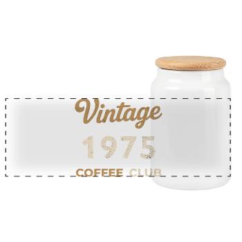 Vintage 1975 – Coffee Club Retro Birth Year - Panoramic Cookie Jar with Wooden Lid - white - Front