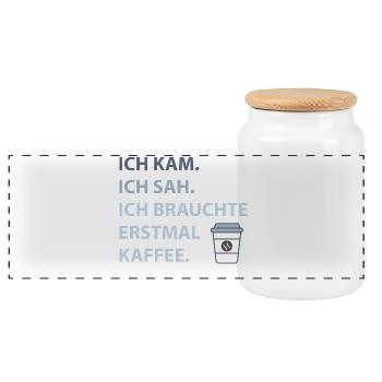 Ich kam. Ich sah. Ich brauchte erstmal Kaffee. - Panorama Keksdose mit Holzdeckel - Weiß - Vorne