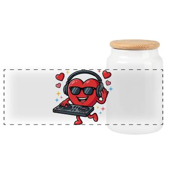 Valentine's Day DJ EDM Funny DJ Valentine's Day - Panoramic Cookie Jar with Wooden Lid - white - Front