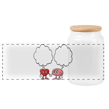 Heart and brain holding hands - Panoramic Cookie Jar with Wooden Lid - white - Front