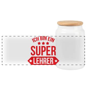 Super Maître d'École Étoiles et Bannière Scolaire - Boîte à biscuits avec couvercle en bois - blanc - Devant