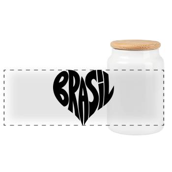 Brasil, Brazil Heart Typography - Panoramic Cookie Jar with Wooden Lid - white - Front