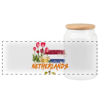 Niederlande Vintage Holland Fahne Tulpe Souvenir - Panorama Keksdose mit Holzdeckel - Weiß - Vorne