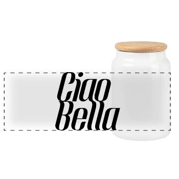Ciao Bella Italien Spruch – Minimal Typo Design - Panorama Keksdose mit Holzdeckel - Weiß - Vorne