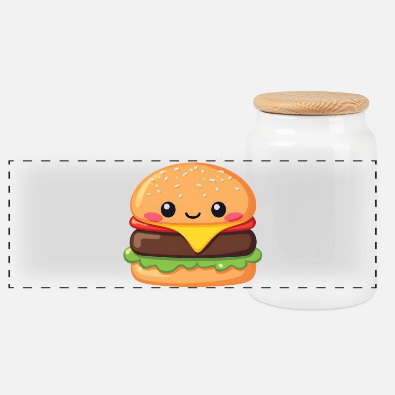 hamburger - Panoramic Cookie Jar with Wooden Lid - white